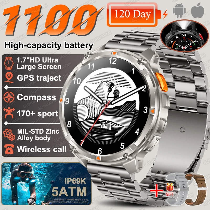 2026 Nieuwe T-Rex3 Ultra 1100 Mah Militaire Smart Horloge Mannen 1.7 "AMOLED GPS Path 5ATM Waterdicht Kompas LED zaklamp Smartwatch iOS