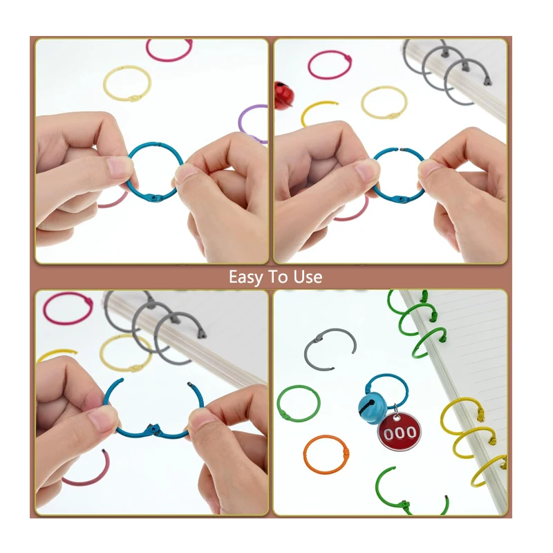 40PCS Metal Loose Leaf Binder Rings for Index Cards Flash Notebook Keychain for Office School Home 10 Colors