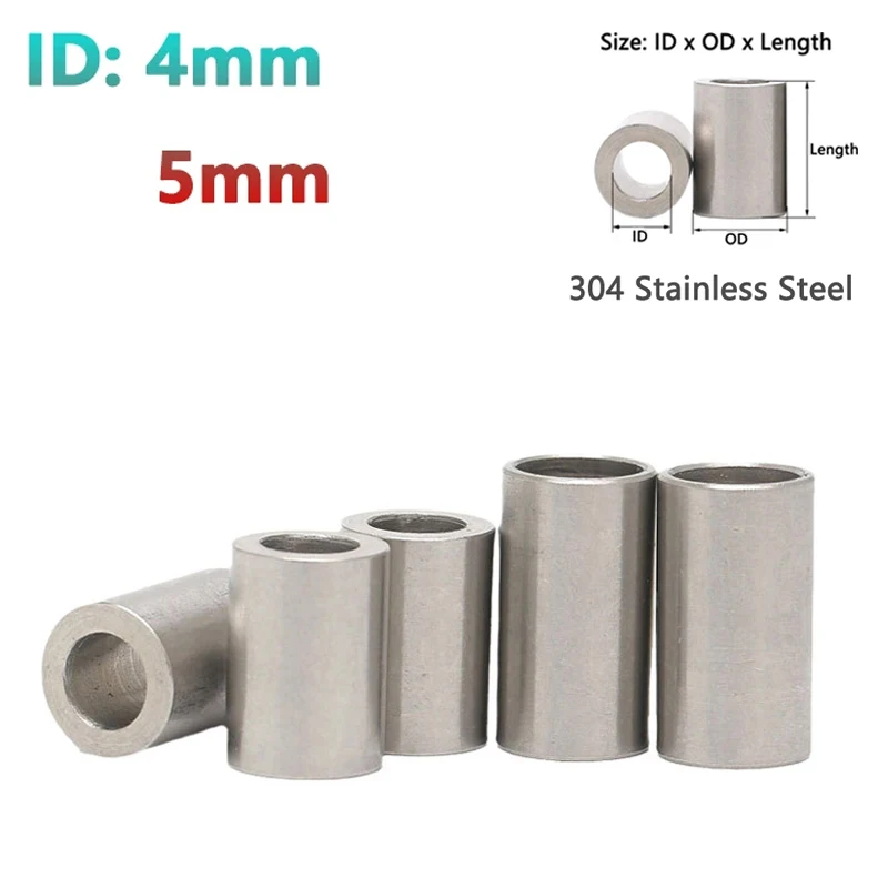 

I.D 4mm 5mm 304 Stainless Steel Bushing Washer Round Hollow Unthreaded Standoff Spacer Gasket Sleeve Length 3-20mm