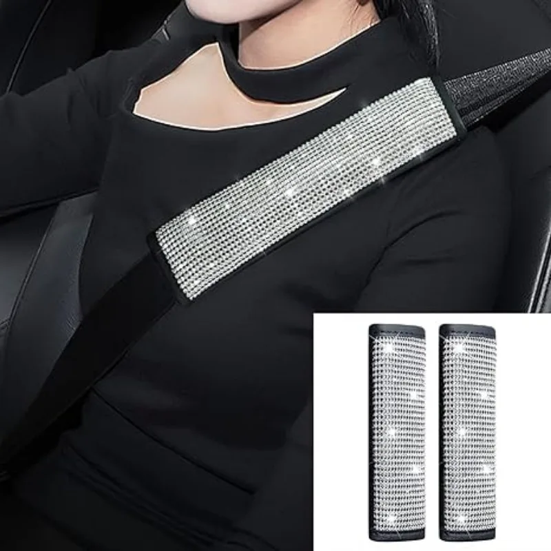 

2pcs Car Seat Belt Setting Leather Bag Edge Shoulder Protector Car Interior Full Of Artificial Diamonds Modified Decor Supplies