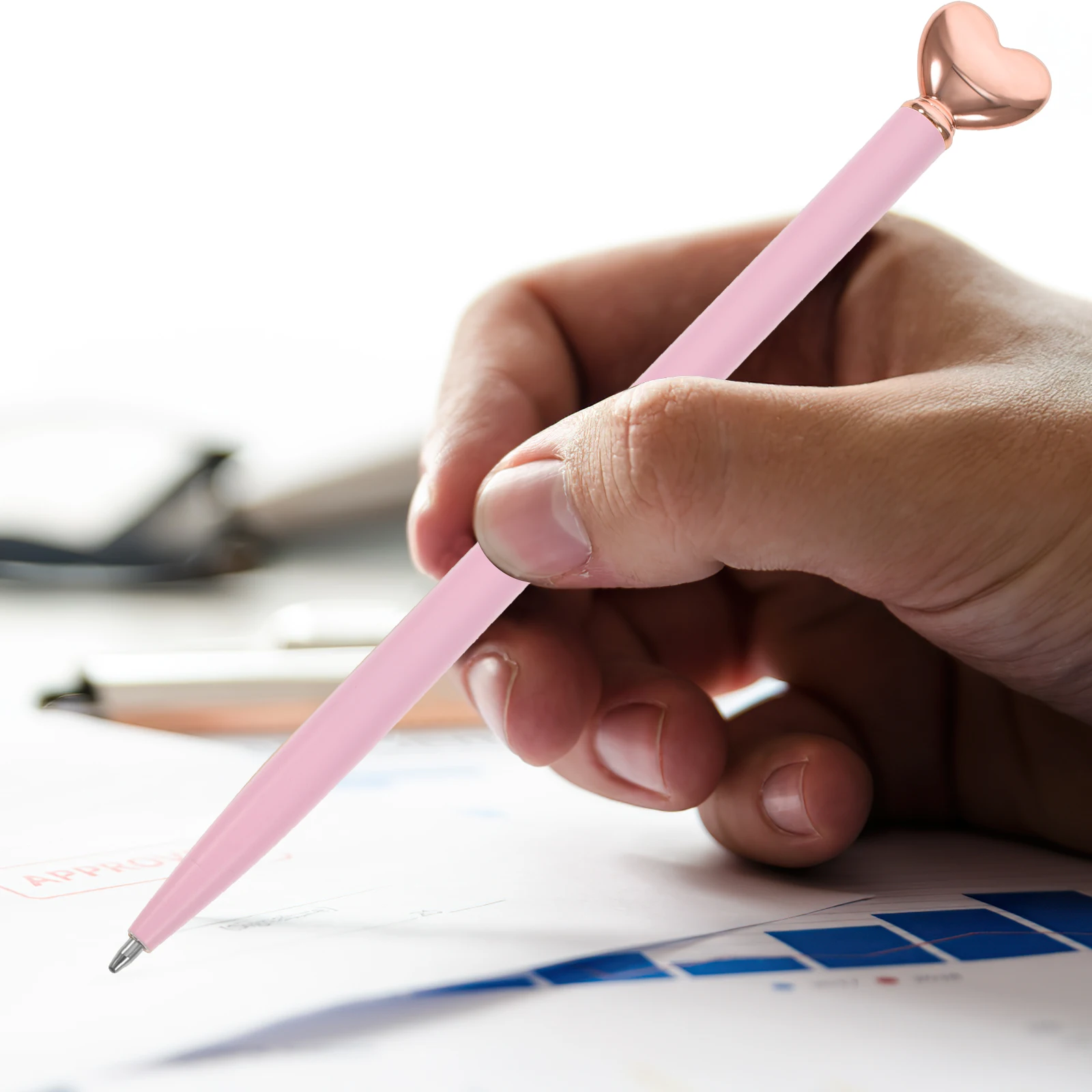 12 Pcs Metal Ballpoint Pen Heart Shaped Pens Portable Ink Adorable Pink Student Writing Man