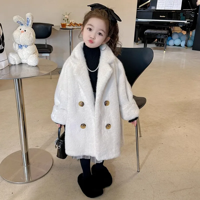جديد الفتيات معطف الفرو الأطفال تقليد المنك معطف من جلد الغزال الفراء منتصف طول الشتاء العصرية مركب 100-160 سنتيمتر