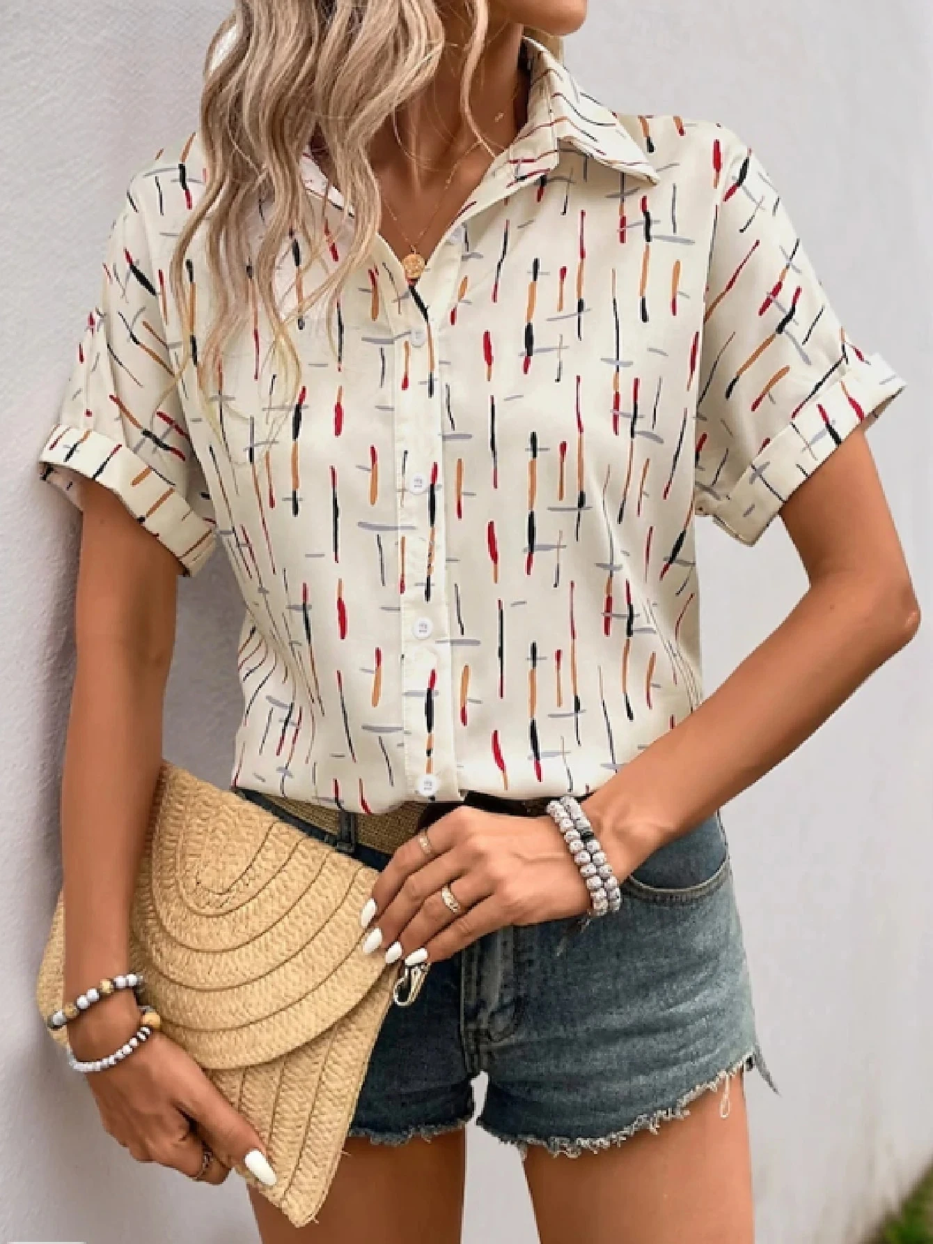 

stripe Print Women Short Sleeved Shirts Beach Sunscreen Shirts Hawaii Vacation Shirts Loose Lady Shirts Lady Cllothing
