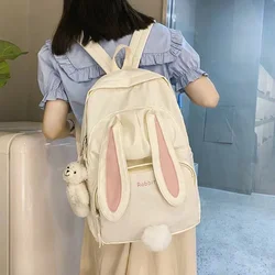 Cute Rabbit Young Girl School Backpack Female Large Capacity Kawaii Back Pack Mochila Pink Women Bagpack Nylon Cartoon Schoolbag