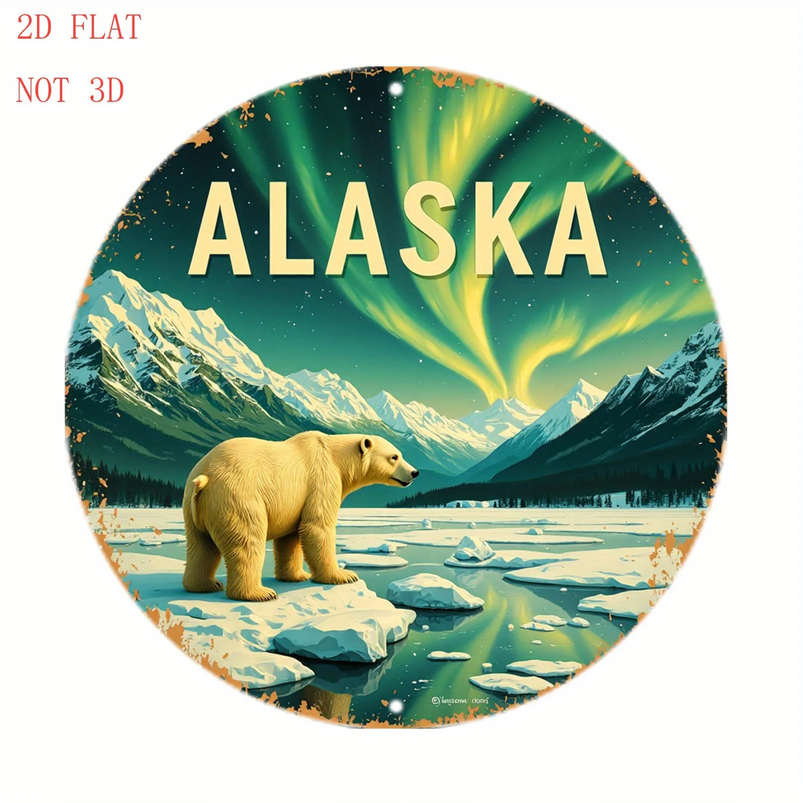 1pc 8-Inch Round Alaska Polar Bear & Northern Metal Wall Art Sign - Aurora Borealis Cabin Decor, Durable /Outdoor Hanging Decora