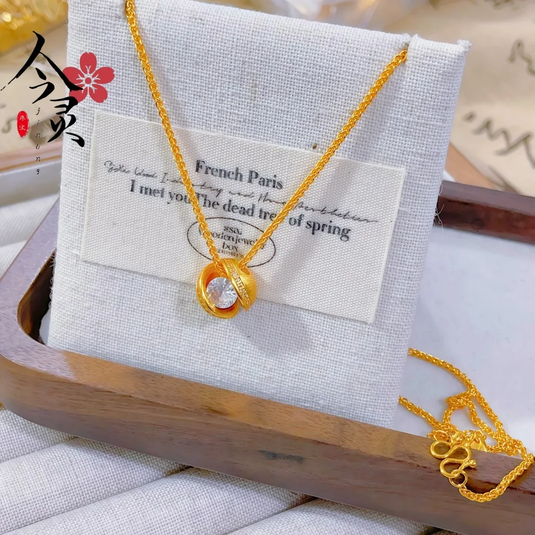 Luxury 24K 9999 Pure Gold real gold Women's Fashion Light Luxury Suspension Planet Necklace Earrings Ring Set