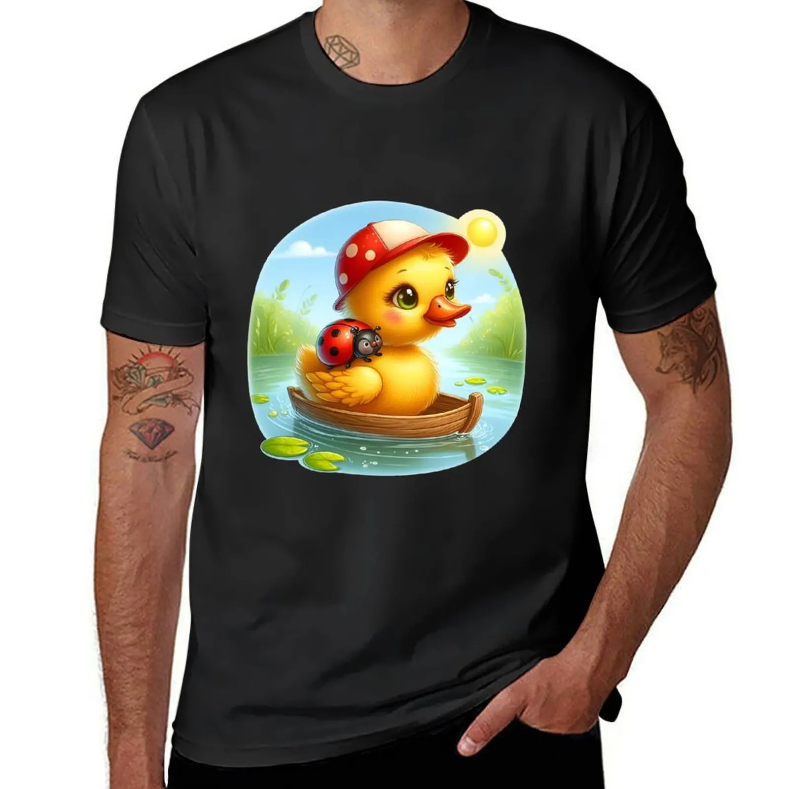 Cute Duckling in Boat - Adorable Animal Art Print T-Shirt cute clothes anime clothes mens clothing