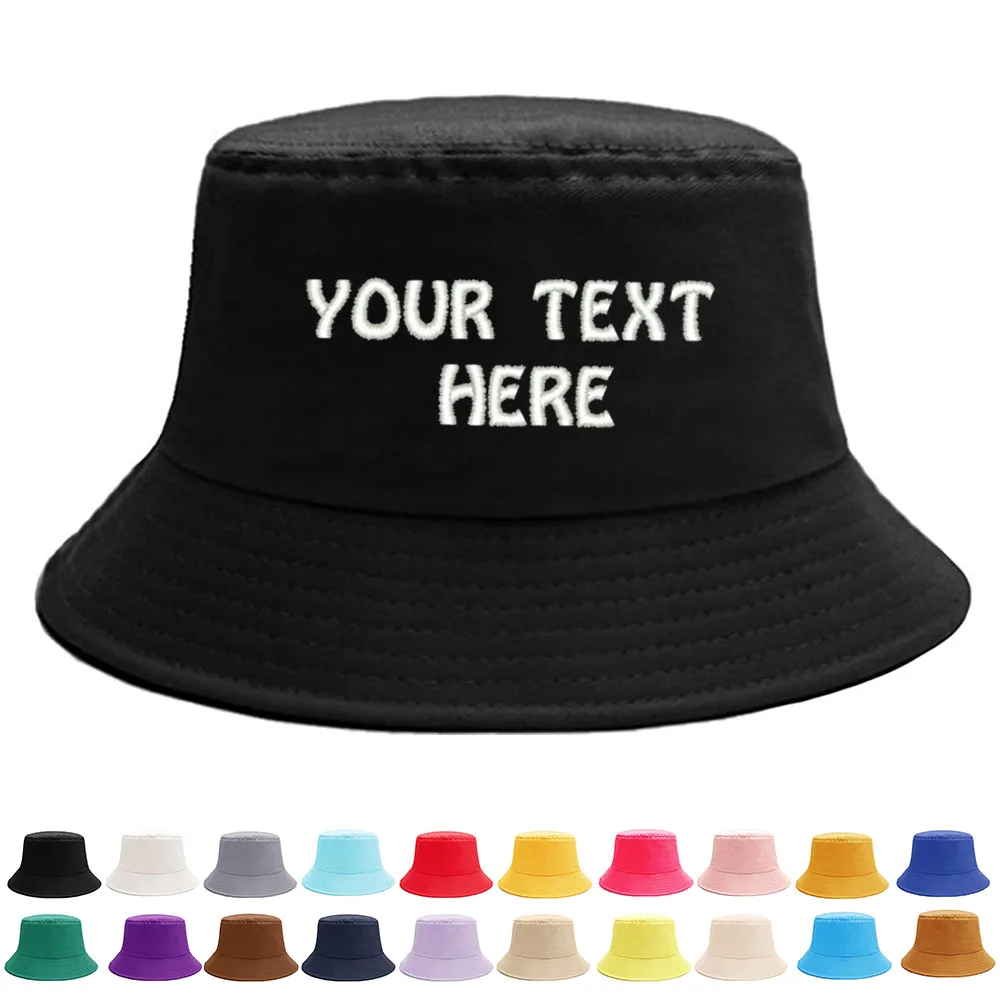 

Custom Text Embroidery Bucket Hats with Name LOGO Cotton Summer Sun Hats for Mens Womens Wholesale Dropshipping
