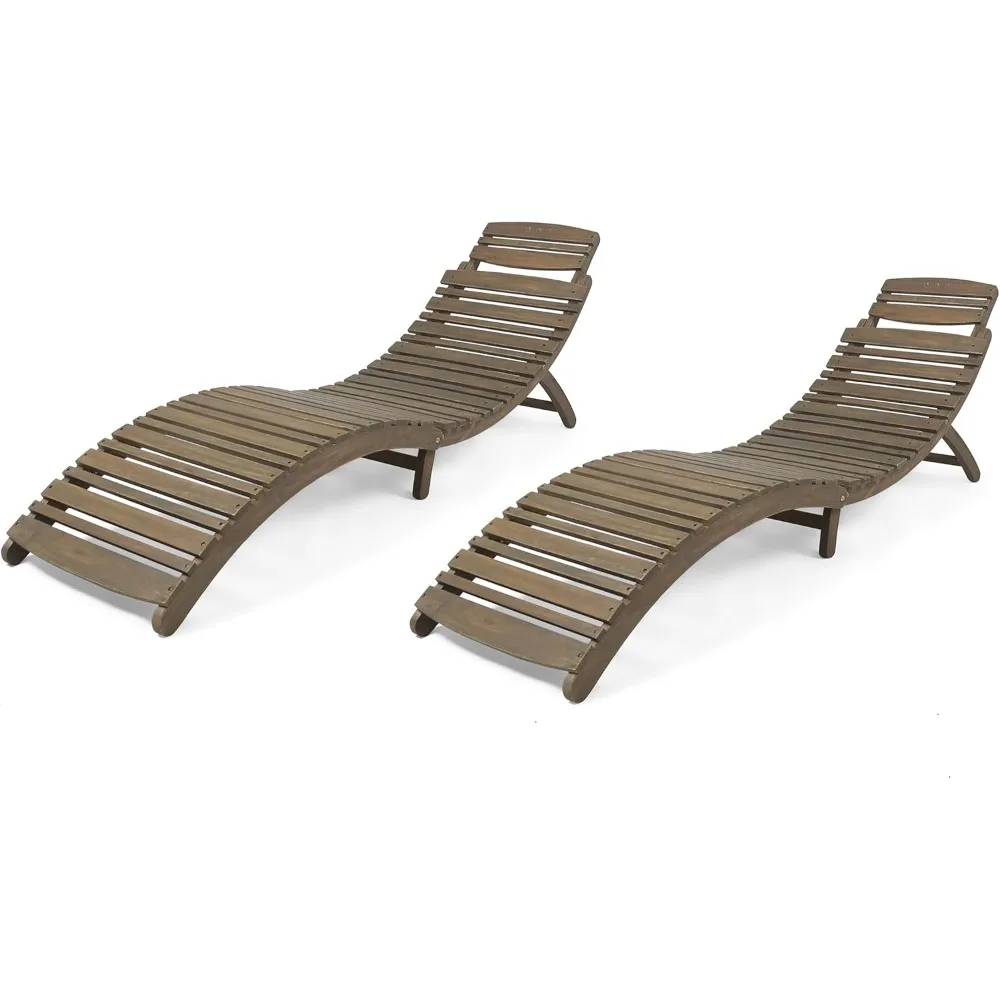 

Tycie Outdoor Acacia Wood Foldable Chaise Lounge (Set of 2), Gray Finish