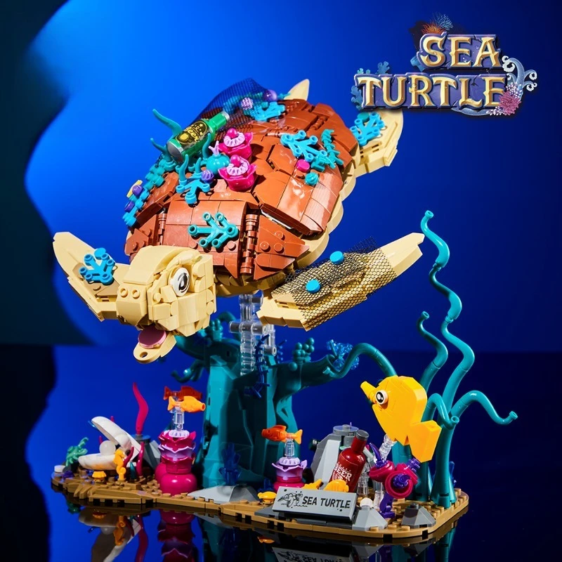 

Premium Collectible Sea Turtle Building Block Model, Undersea Coral Scene Small Brick Assembly Desktop Ornament