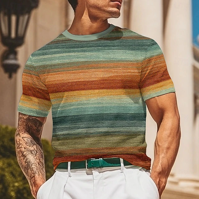 Men's Gradient Reset 3D Printed T-shirt Summer Outdoor Casual Sports Tees Quick Drying Breath Polyester T Shirts Short Sleeve