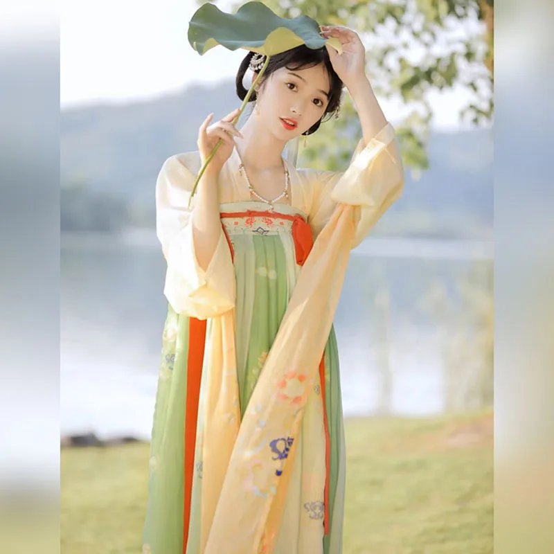 Hanfu Chinese Traditional Costume Ancient Women Dress Chiffon Cardigan Top Skirt China Clothes Set Cosplay Summer Jacket Hanfu