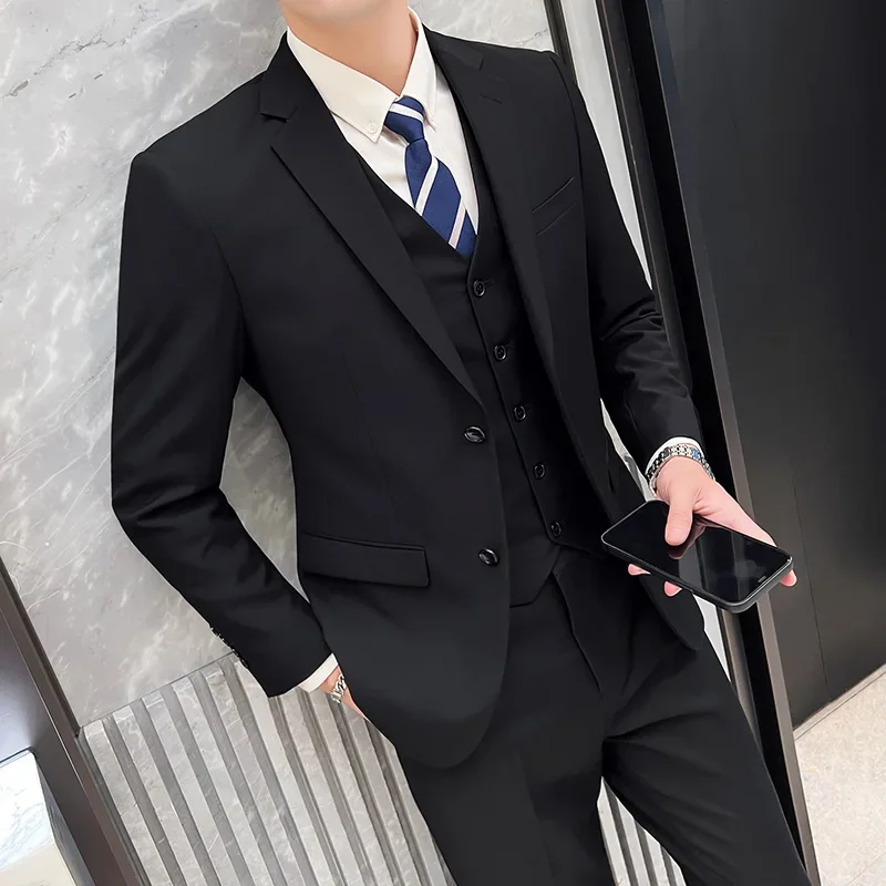 

Mens Suits 3 Piece ( Jacket + Vest Pants ) Business Solid Slim Fit Blazer Trousers Set Wedding Tuxedo Groomsman Men Clothing