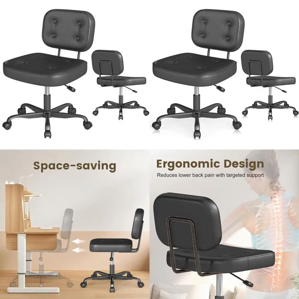 

Black Ergonomic PU Leather Armless Office Chair for Adults and Students, Small Low Back Desk Chair