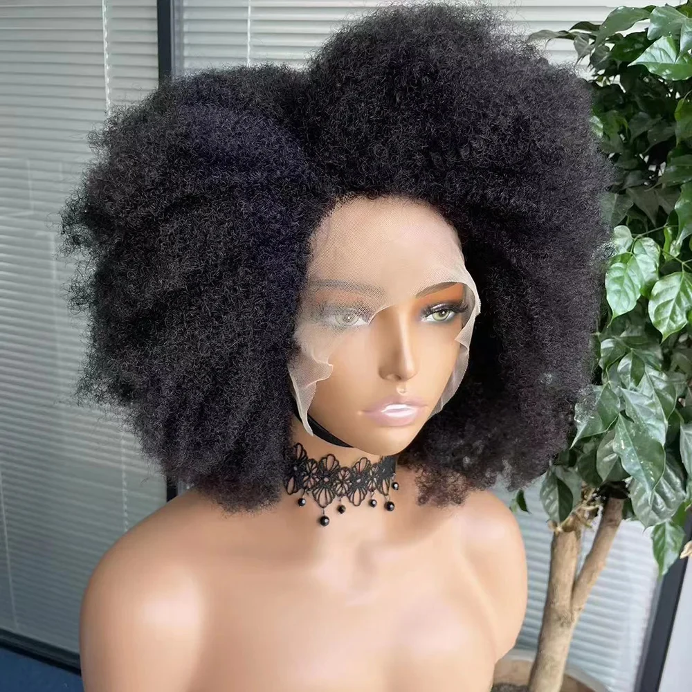 Krullend Bob Lace Frontale Pruik Menselijk Haar Afro Kinky Krullend 250 Dichtheid 13X4X2 T Deel Kant Pruiken Korte Bob Pruik Menselijk Haar Kant Pruiken