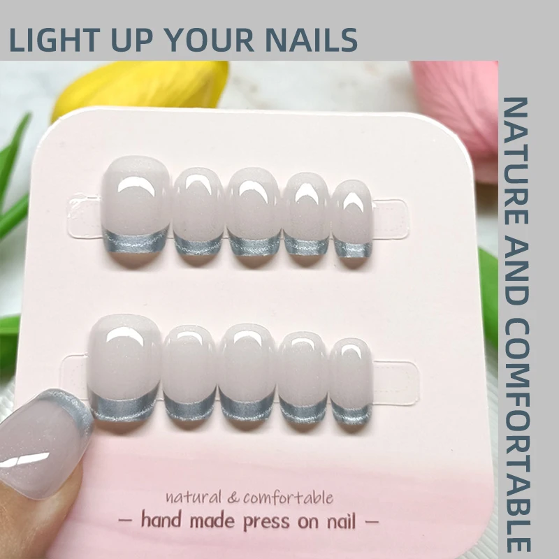 

Naked Color French Square Wearing Armor with Silver Lines Aatural and Elegant Minimalist Style Nail Kit