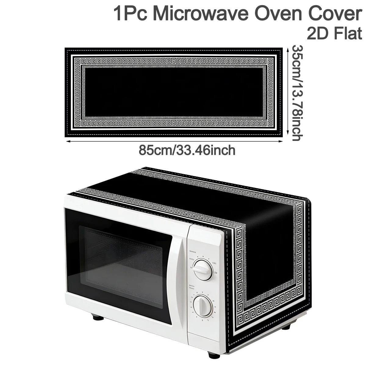 1pc Black Microwave Dust Cover Minimalist Meander Polyester Oven Dust Cover Machine Protector For Home Kitchen Appliance Cover