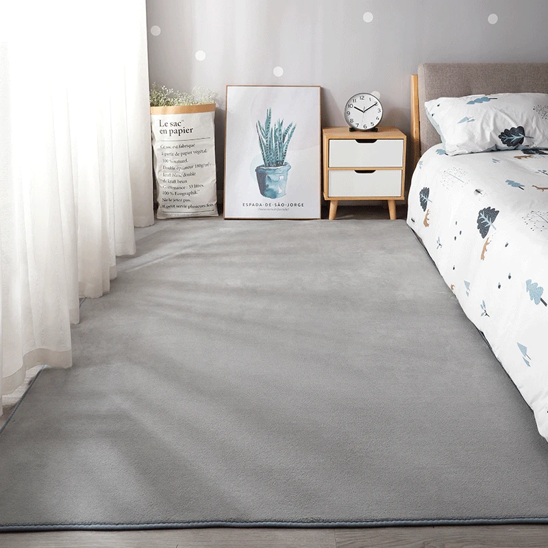 Soft Thickened Living Room Carpets Coral Velvet Solid Color Floor Mats Machine Washable Children's Crawling Blanket Bedside Rugs