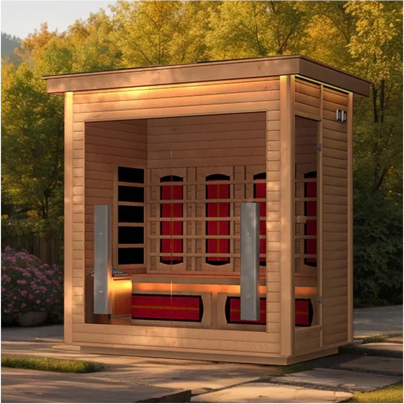 Hybrid-Heimsauna für 3–4 Personen, WLAN-Steuerung für den Innen- und Außenbereich, Ferninfrarot und traditionelle Hemlock-Dampfsauna, Spa-Raum