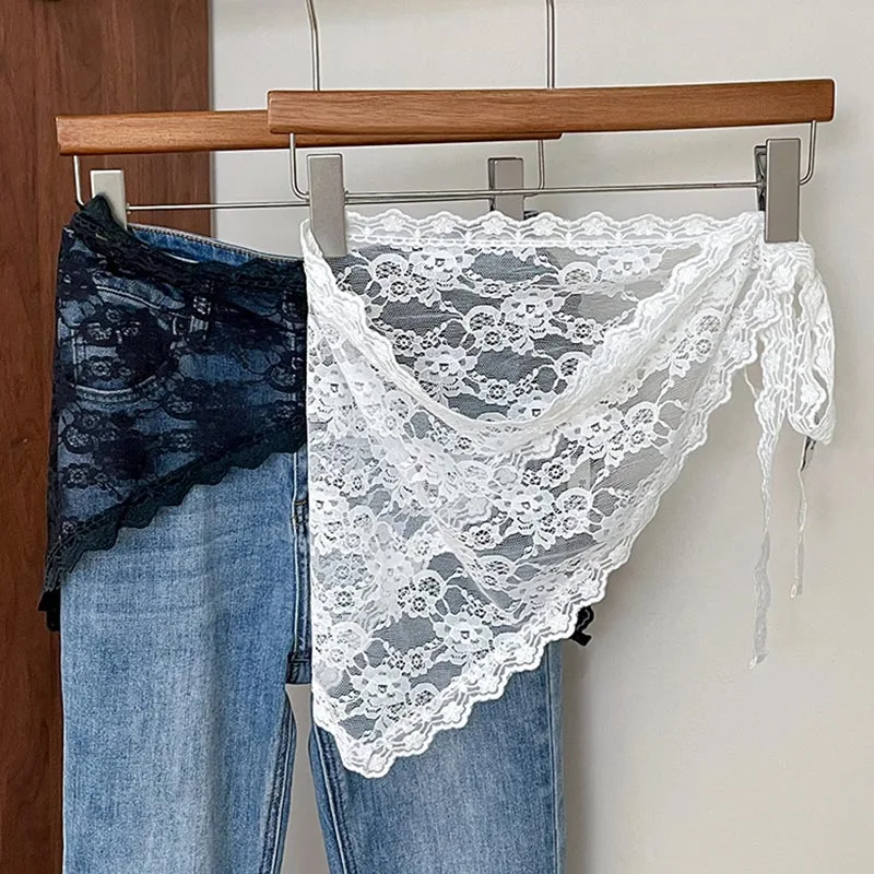 

Versatile Triangle Short Half Skirt Butt Curtain Skirt Lace Trim Small Apron Knitting Lace Stacked Ins Korean Spring Headscarf