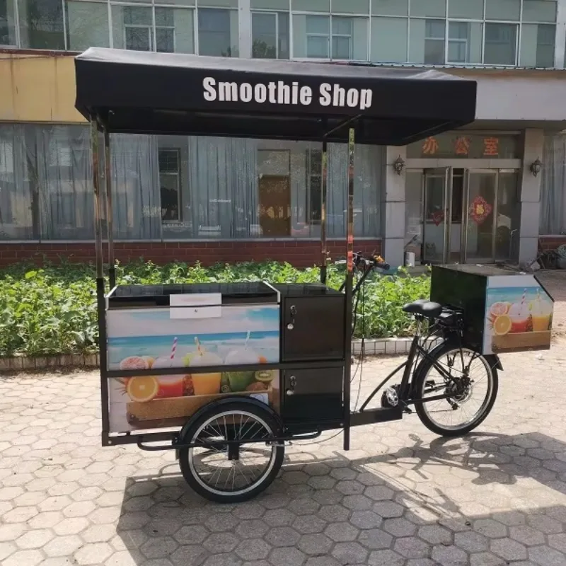 Six-speed pedal human-powered freezer bike, mobile business ice cream bike, extended roof refrigerated tricycle