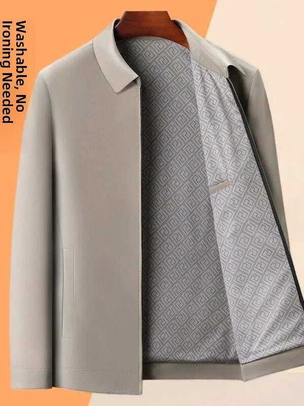 

Loose Fit Silk Casual Jacket for Men Spring Autumn New Style Business Leisure Collar Shirt Middle Aged And Elderly Wear