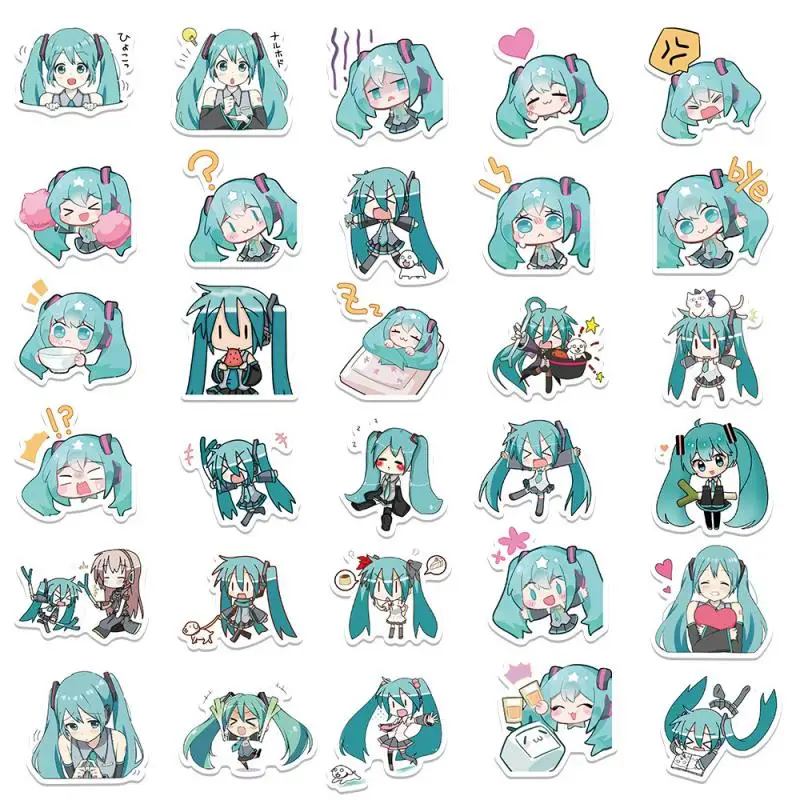 65Pcs Anime Hatsune Miku Graffiti Stickers Cartoon Style 64 Non-Repeated Decorative Suitcase Guitar Notebook Waterproof Stickers