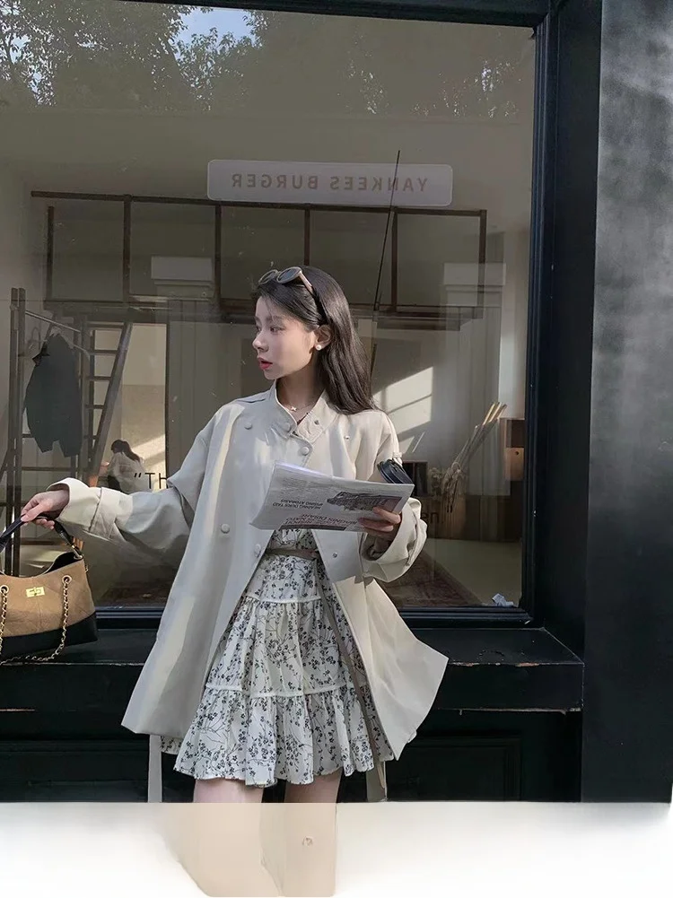 

Осенняя коллекция: Ретро-пальто с воротником-стойкой в британском стиле, однотонное, без дефектов, в уличном стиле, с длинными рукавами, свободного кроя.