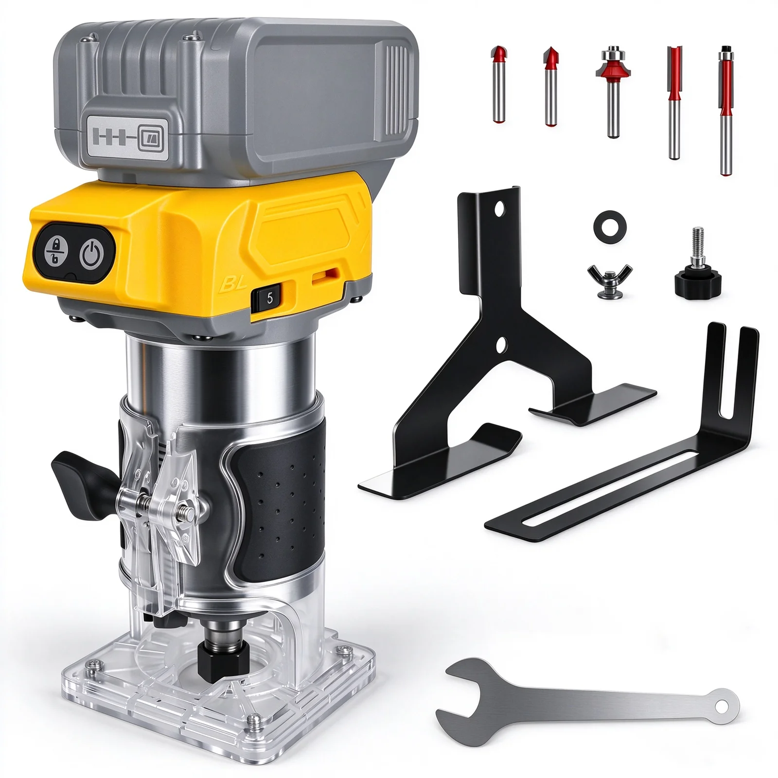 Brushless Cordless Wood Trimmer Router 5 Variable Speed Woodworking Milling Slotting Trimming Machine For Dewalt 20V Battery Pin