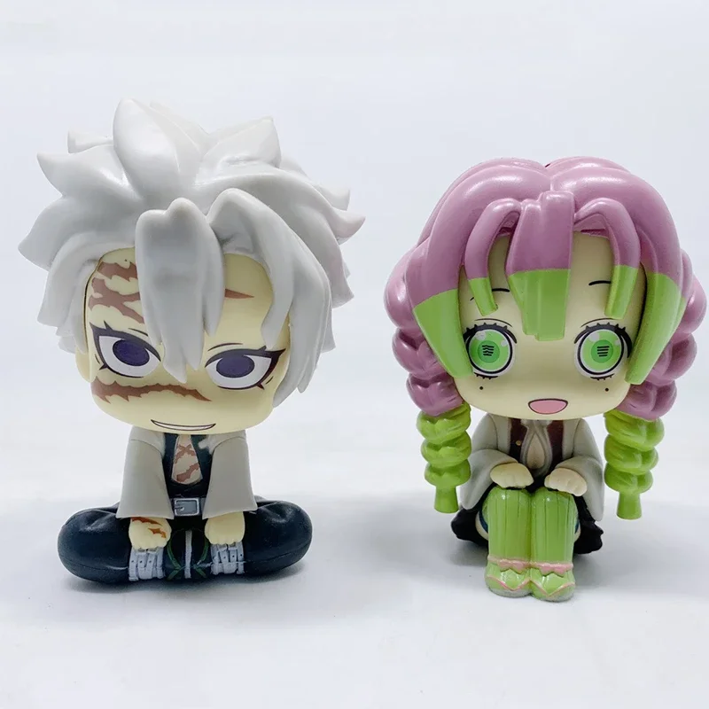 10cm Demon Slayer Figure Cute Shinazugawa Sanemi Kanroji Mitsuri Action Figure Q Version Doll Sitting Model PVC Colletible Toy