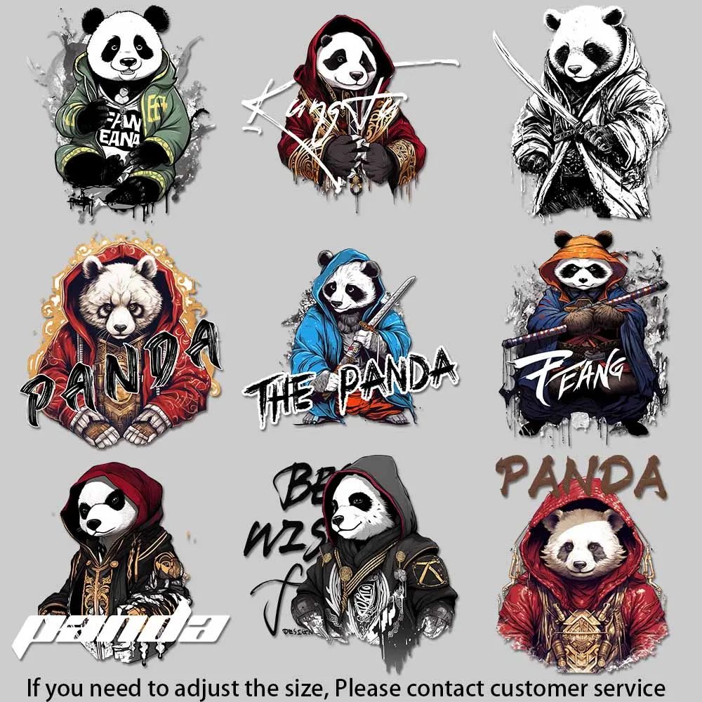 Cool Panda Iron On Transfers - 4 Unique Warrior Styles Washable Stickers for Hoodies Pillows