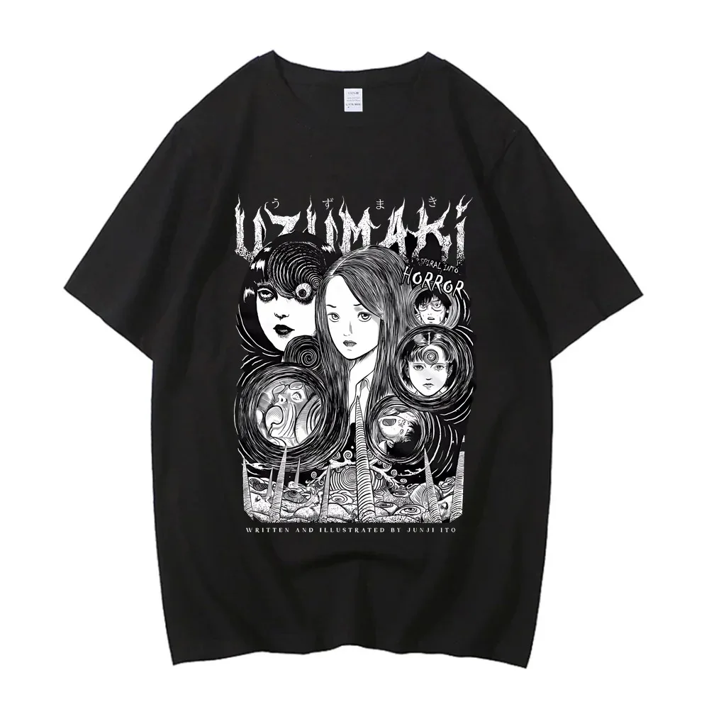 Cartoon Junji Ito Uzumaki T-Shirt Horror Japan Guro Funny Girl Anime High Quality Cotton T Shirt Gift Shirt