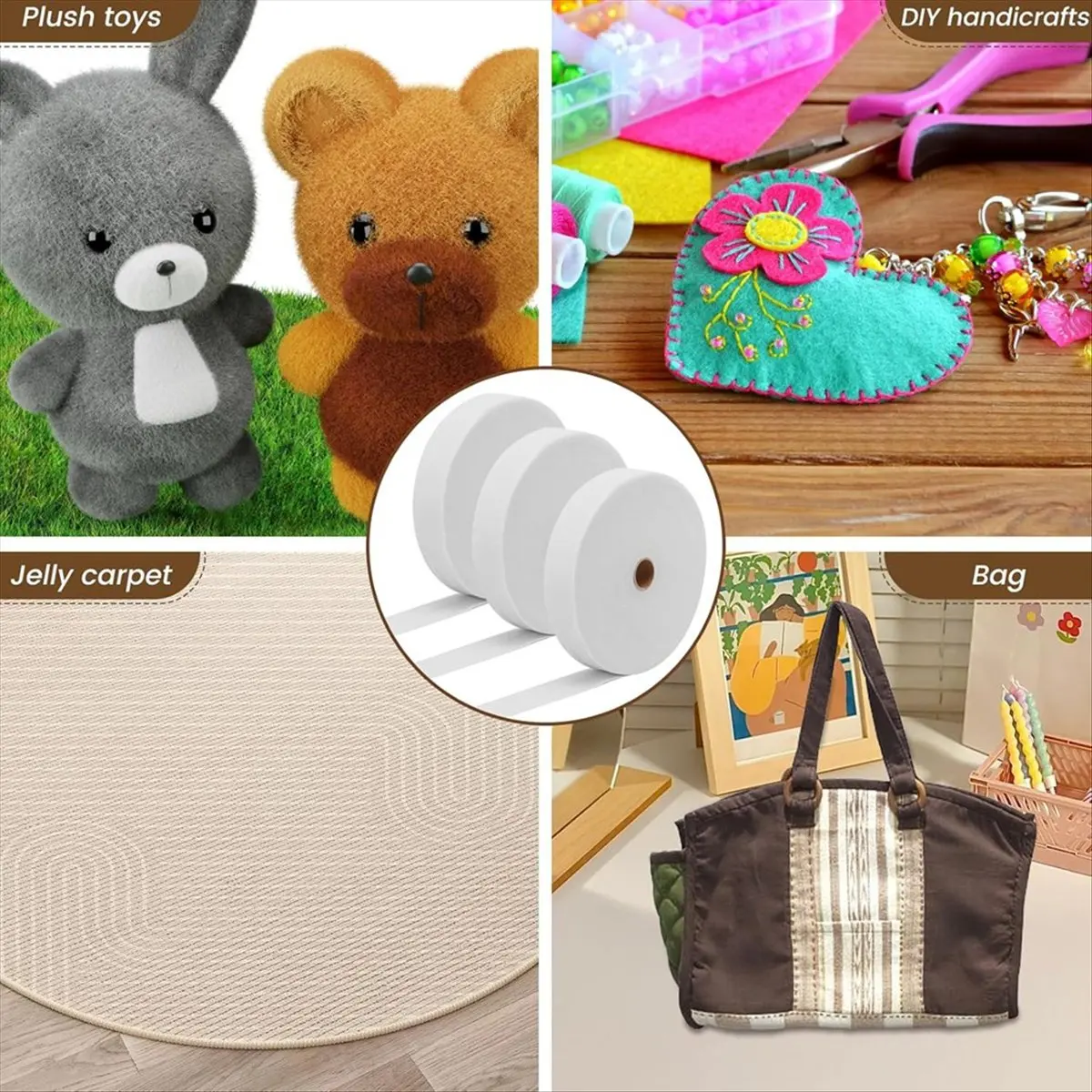 AT16 3 Rolls Batting Strips for Rugs, Polyester Quilting Fabric with Fabric Tube Maker and Awl,for DIY