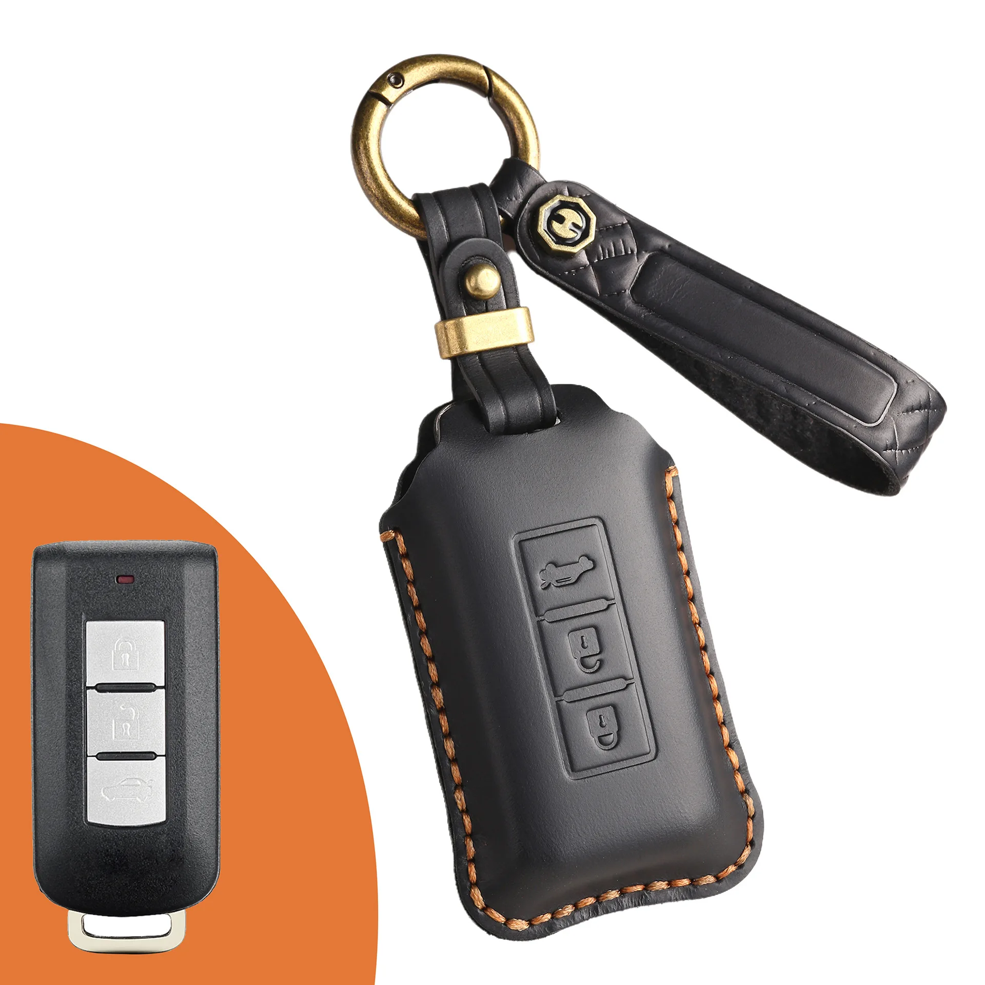 

Кожаный чехол для ключей Mitsubishi, сшитый вручную, с полной защитой от царапин, с кольцом для ключей и ремешком, подходит для Outlander, ASX, Pajero Sport.