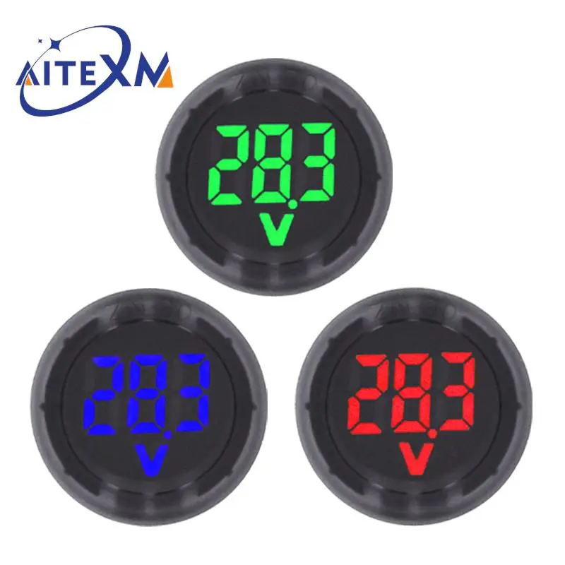 DC5-100V Digital Voltmeter LED Digital Display Circular Voltmeter Car Voltage Current Meter Volt Detector Tester Monitor Panel