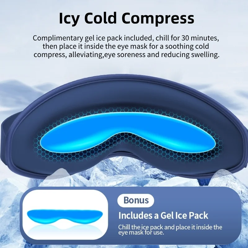 Cordless Heated Eye Massager with Cooling Eye Pad 3D Groove Design Vibrating Sleeping Eye Mask Type-C Rechargeable for Dry Eyes