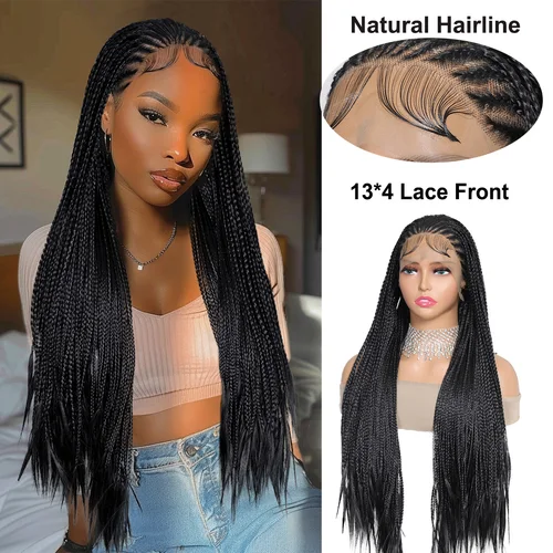 Imagen 1 del producto 13X4 encaje Frontal trenzado Faux Locs peluca larga diosa Twist Box trenzado pelucas frontales sintéticas para mujeres negras blanqueadas sin nudos