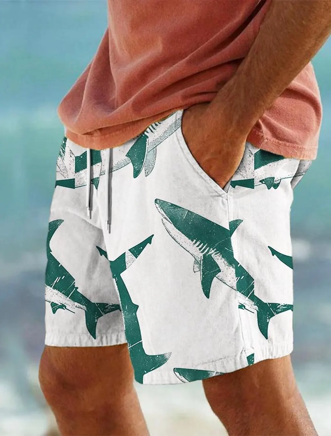 Men\'s Shark 3D Printed Beach Pants Men\'s Summer Breathable Shorts Fitness Street Shorts for Men Ropa Hombre