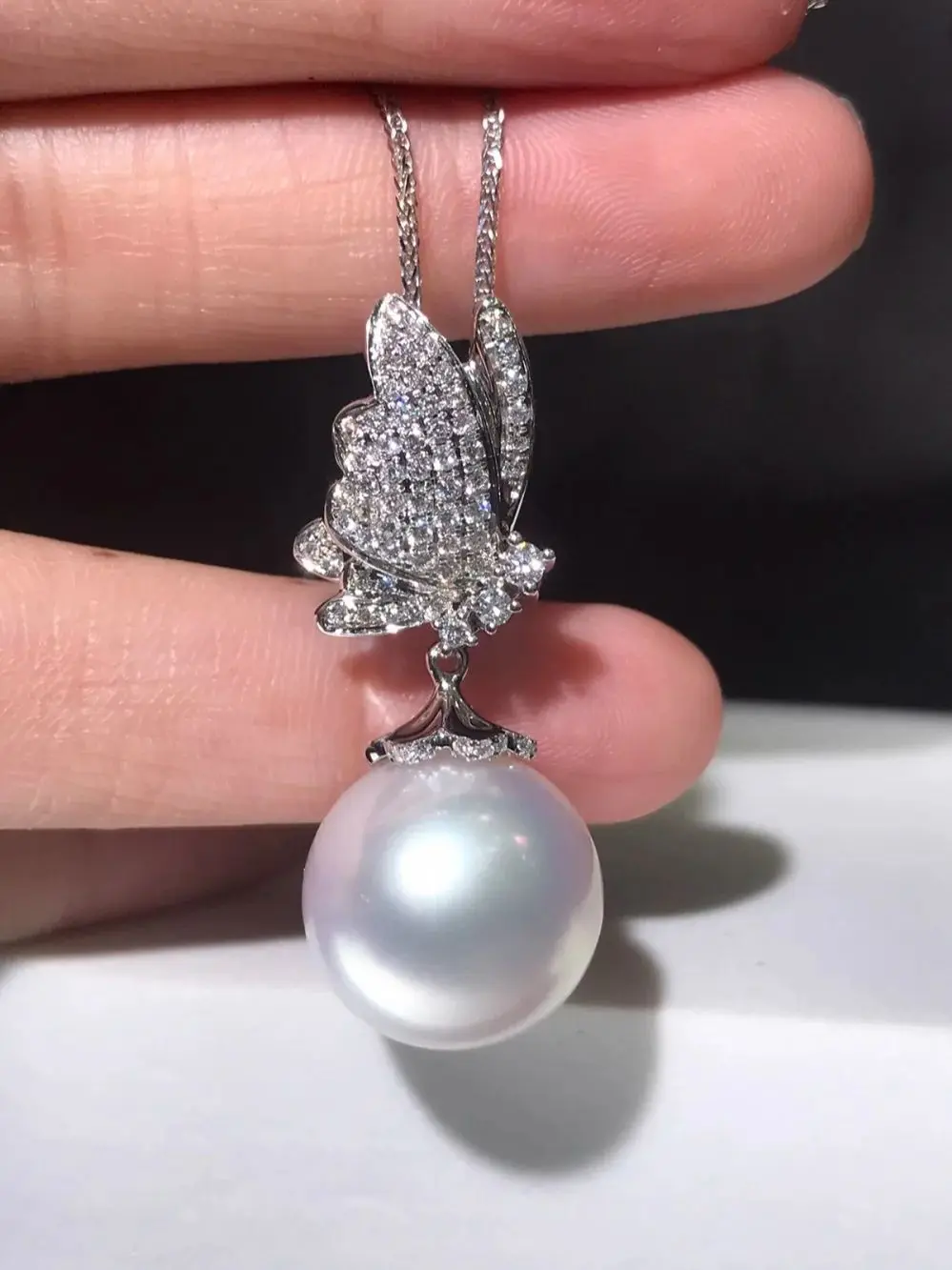 18 "قلادة اللؤلؤ 11-12 مللي متر ضخمة AAAA جولة الطبيعية أكويا الأبيض قلادة 925S عناصر شحن مجاني