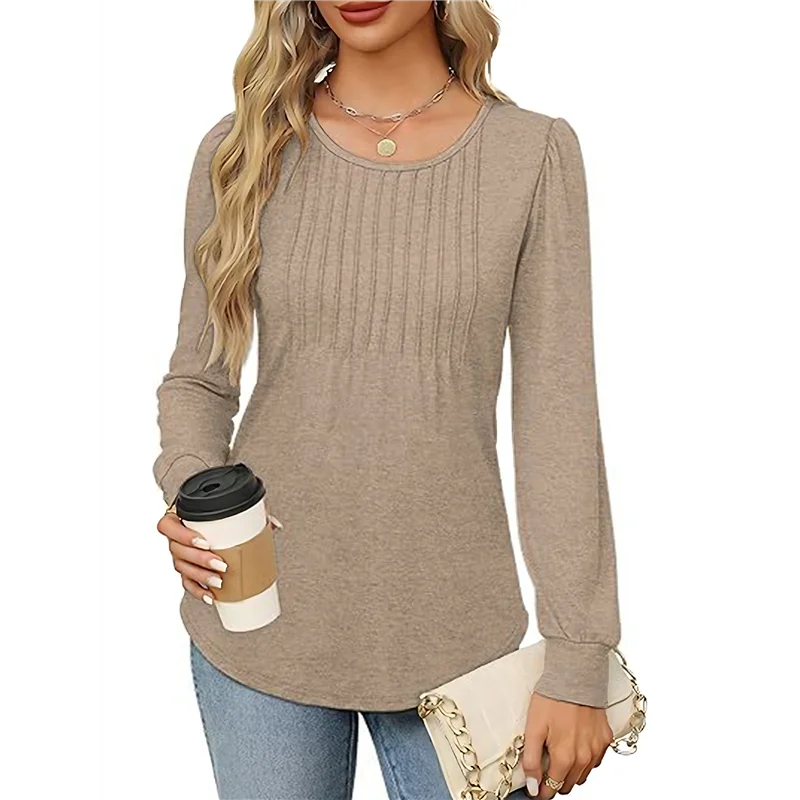 

AOAO-Women's Puff Long Sleeve Tunic Tops Pleated Crew Neck Blouses Dressy Casual Loose Fit Winter And Spring Shirts