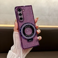 Ring Electroplate Sparkling Phone Case for Samsung Galaxy Z Fold 6 5 4 3 Fold6 Fold5 Fold4 Fold3 Magnetic Shockproof  Cover