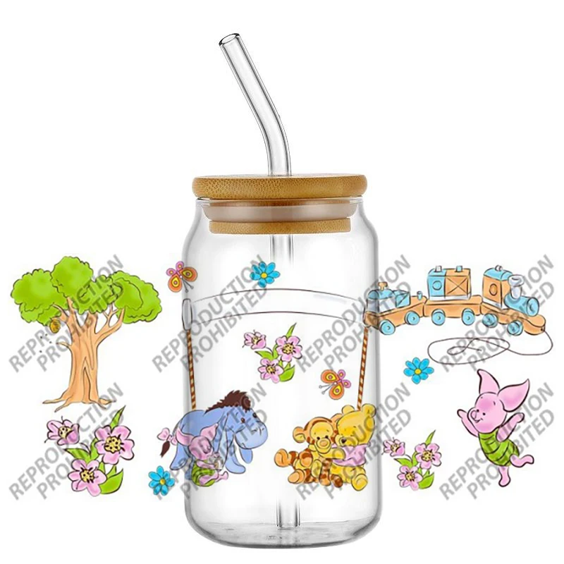 

High Quality ‌3D Cute Pooh Bear Decal Transfer Sticker for 16oz Libbey Can DIY Phone Mug Washable UV DTF Cup Wrap