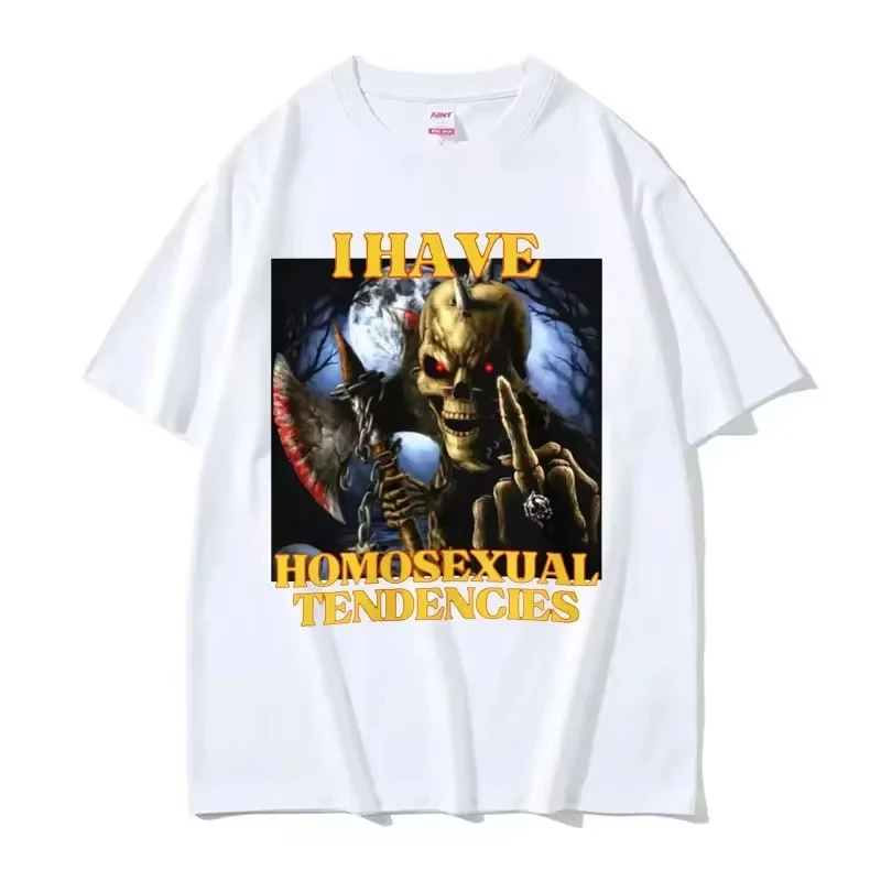 لدي الميول المثليين مضحك الهيكل العظمي الصلب ميمي تي شيرت المرأة موضة Harajuku كول خمر تي شيرت المرأة عادية التي شيرت