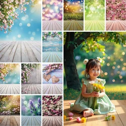 MOON.QG Spring Garden Backgrounds For Photographs Forest Wooden Floor Flower Backdrop Women Accessories Decor Photo Wall Poster