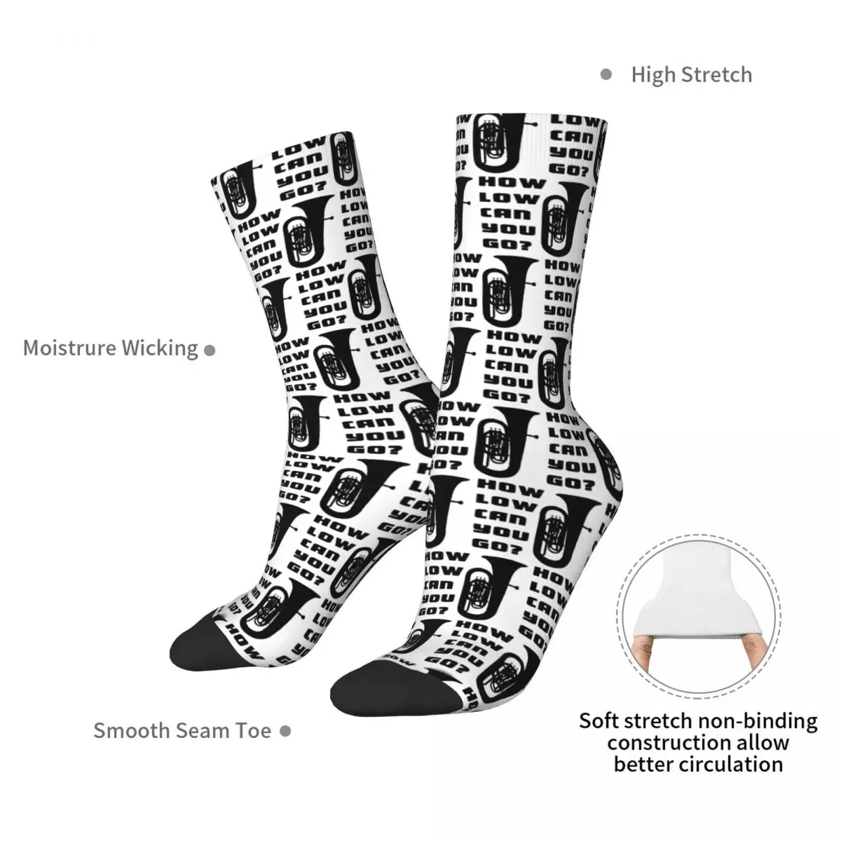 How Low Can You Go Tuba Player 1 Socks Harajuku High Quality Stockings All Season Long Socks Accessories for Birthday Present