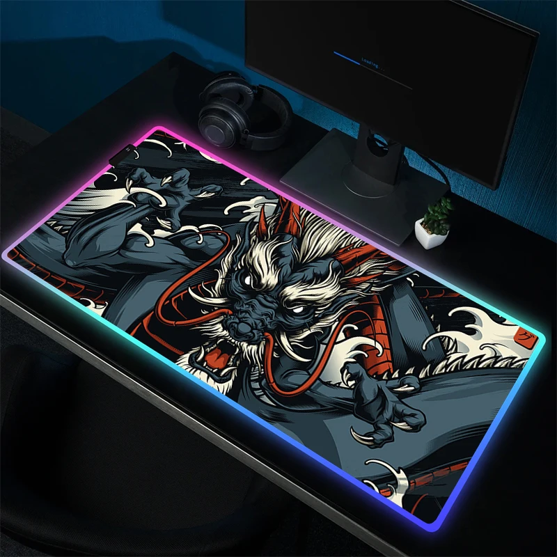 Grote Gaming Muismat Rgb Gamer Rubberen Muismat Draak Vergrendeling Rand Toetsenbord Mat Led Game Antislip Muis Mat Rubber Accessoires