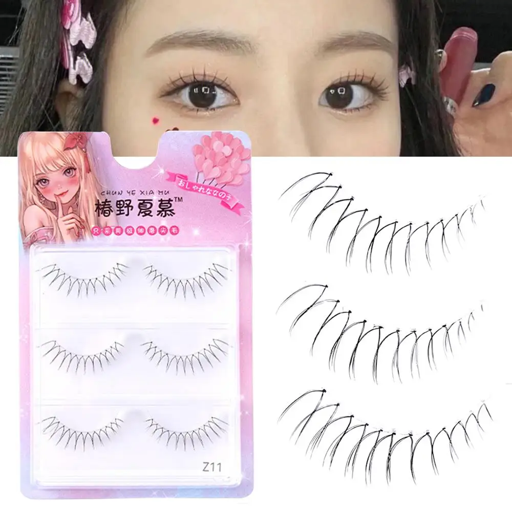 3/5 Pairs Korean False Eyelashes Girl Group Reusable 3D Ultra-Fine Transparent Stem Fake Eyelash U-shaped Natural Lash Extension