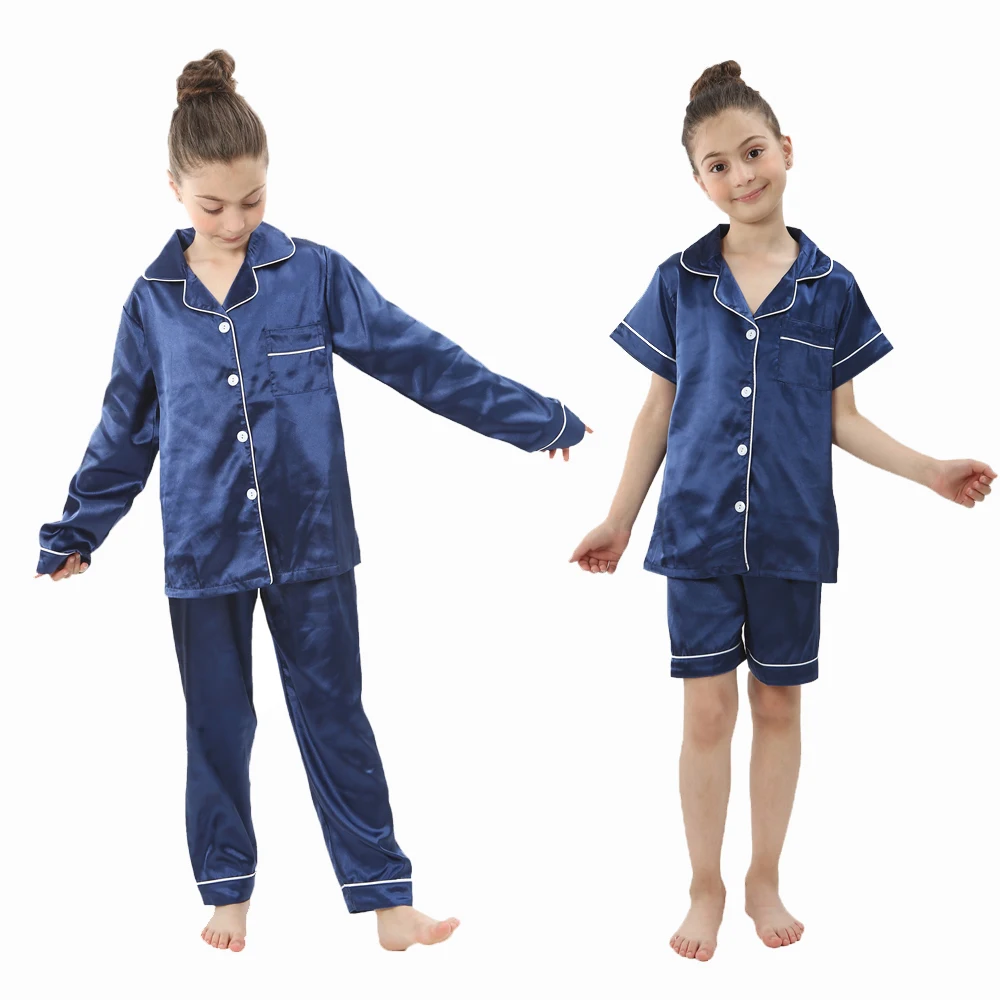 Solid Color Satin Pajamas for Children Homewear Suits Boys Girls Silky Sleepwear Baby Kids Casual Pyjamas Autumn Pijamas Lounge