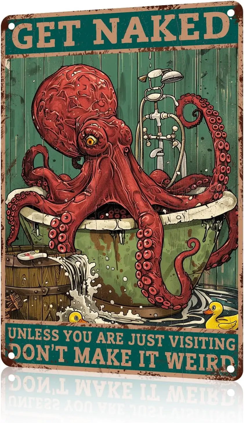 Vintage Octopus Tin Sign Retro Metal Plaque for Home Decor for Bathroom and Washroom 8x12inch