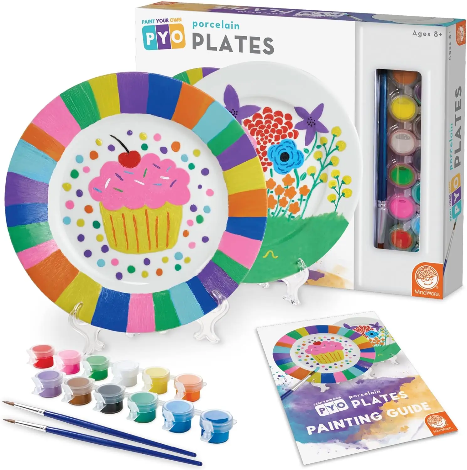 

Paint Your Own Porcelain Plates - Kit Includes 2 Porcelain Plates, 12 Paints, 2 Paint Brushes, and 2 Stands
